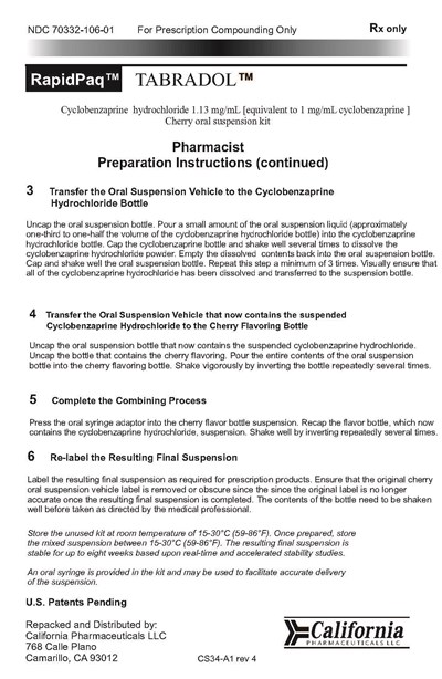 Tabradol Pharmacist Instructions Page 2 (Tabradol Pamphlet Cs34 A1   Insert Tabradol Kit   California Pharma Llc Page 2)